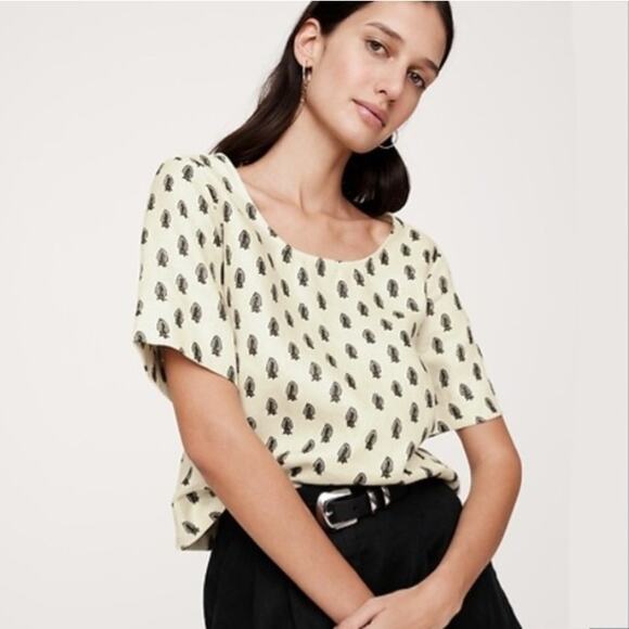 Banana Republic Tops - Banana Republic Women Beige Linen Print Boxy Cropped Top XL Preppy Natural NEW